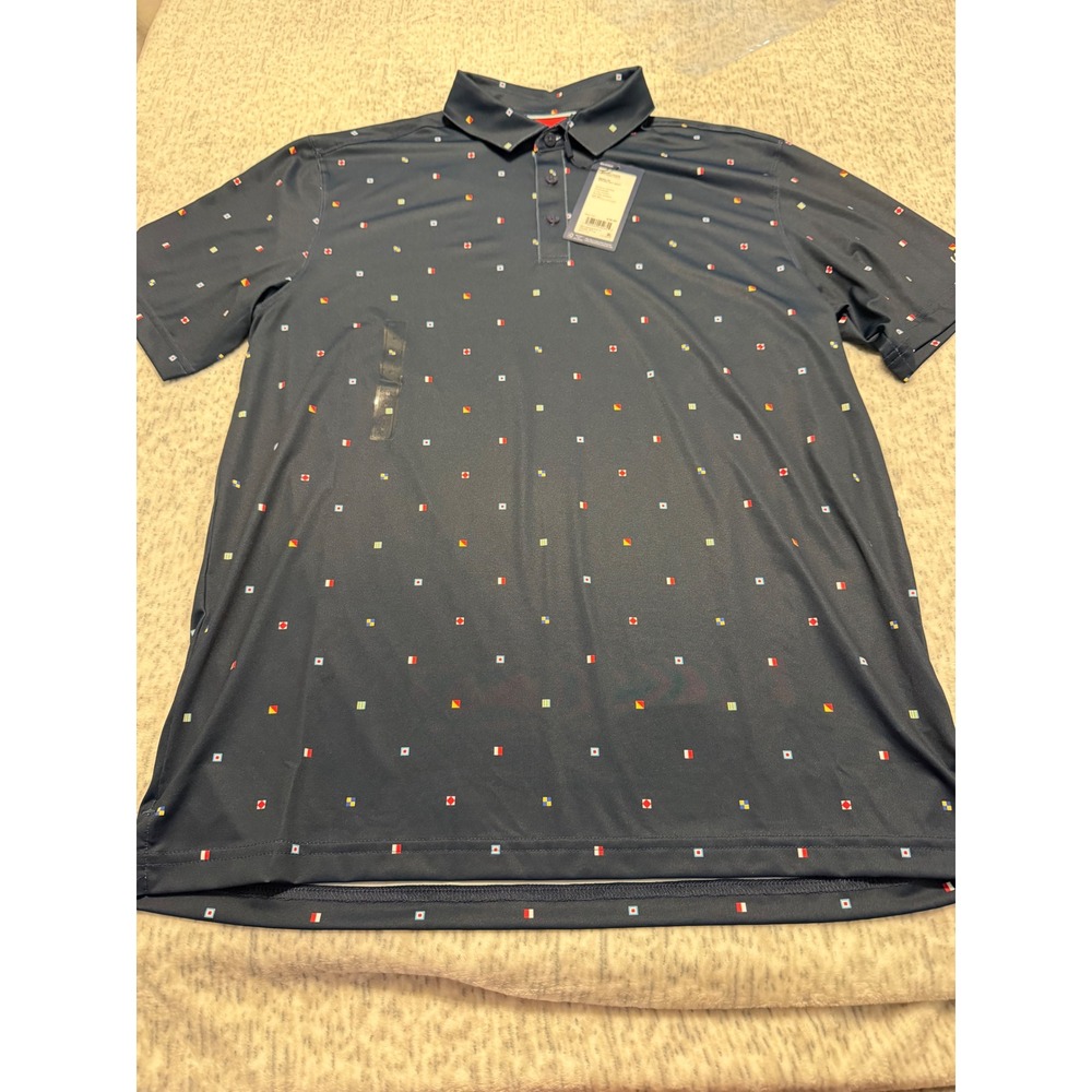 Walter Hagen Men's Sailing Geo Print Performance Polo Shirt Navy Blue‎ Size Med